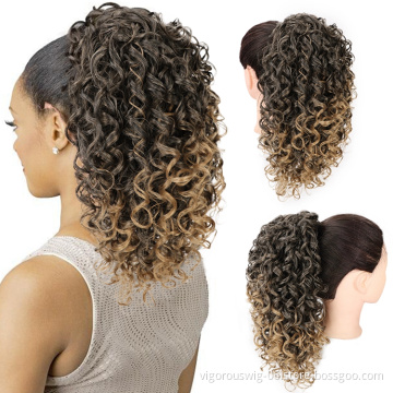 Natural Instant For Black Women Afro Wrap Around Kinky Curly Long Claw Drawstring Synthetic Ponytail Hair Extensions
